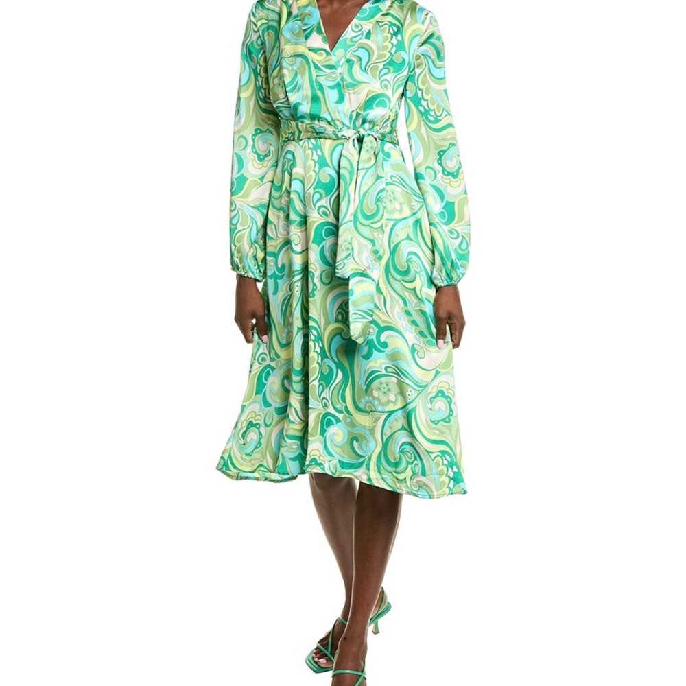 Tahari ASL Vibrant Green Patterned Dress